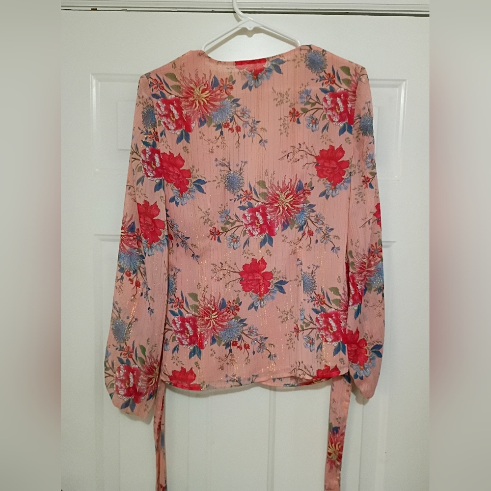 INC International Concepts Pink Wrap Blouse with 3/4 Sleeves Size Small - Picture 3 of 3